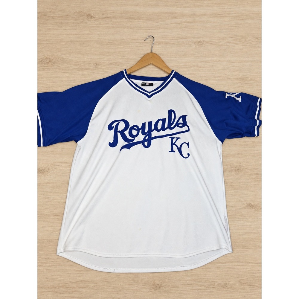 Stitches Kansas City Royals MLB Jersey Mens XL White Blue Raglan Mesh Shirt